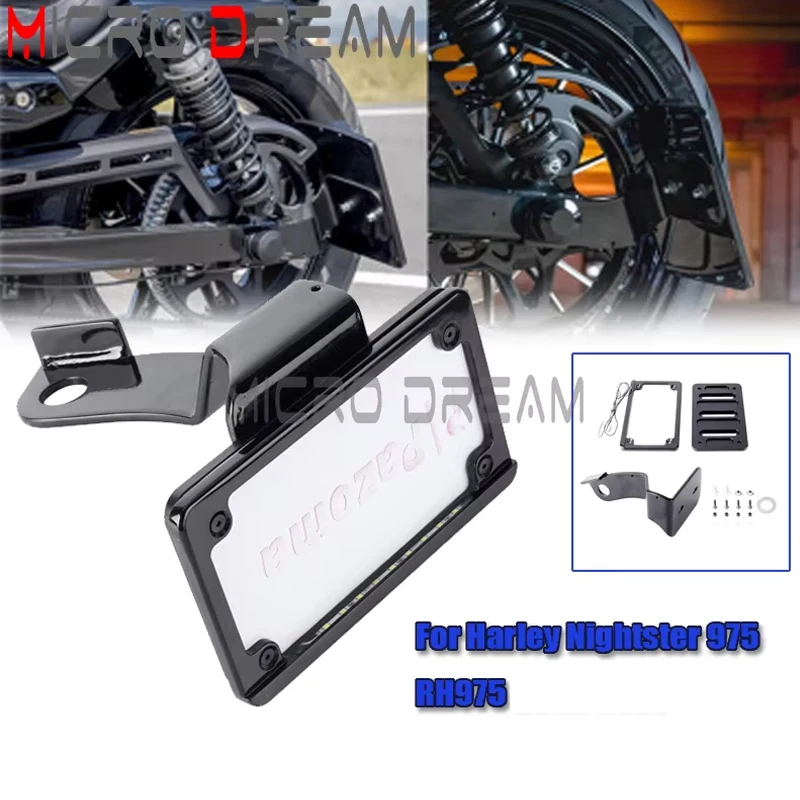 Aluminum Side Mount Number Bracket Frame License Plate Holder With LED Lights Lamp For Harley Nightster 975 RH975 RH 975 2022-25