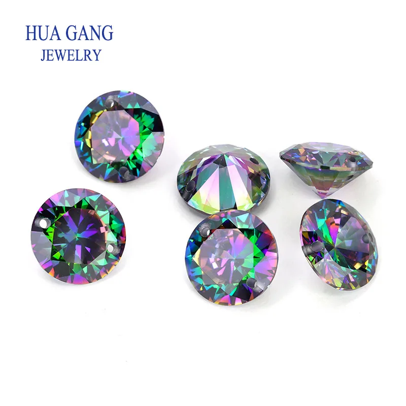 Double Hole Size 1~12mm Round Shape Plating Color Cubic Zirconia Loose Multiolor CZ Stone Synthetic Gems