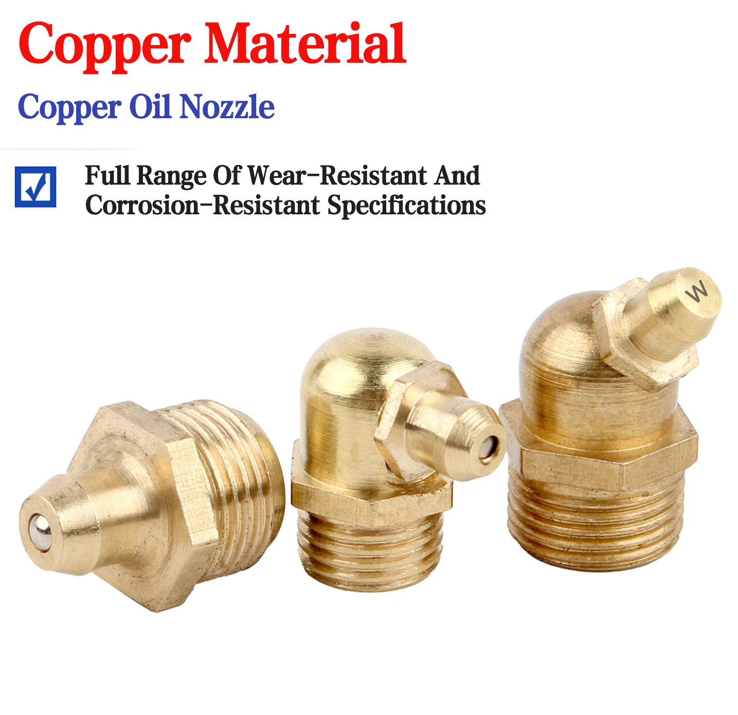 Brass Grease Fittings Straight 45 90 Degree Zerk Nipples Metric BSP NPT Thread for Grease Gun Lubrication