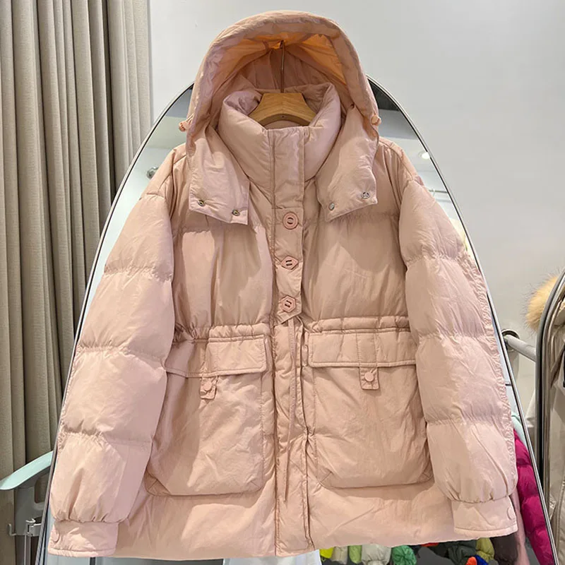 Cappotto da donna con temperamento con cappuccio da donna 2025 Nuovo piumino invernale addensato Piumino d'anatra bianco Piumini da donna tinta unita H557