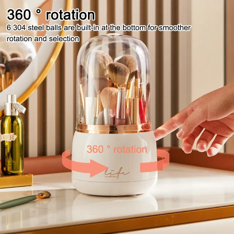 1PC Makeup Brush Storage Bucket Dustproof Hose Cover Partition Can Rotate The Pen Holder Transparent Box Desktop