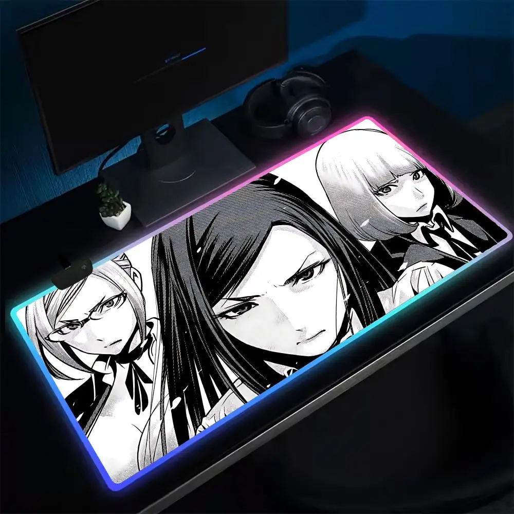 

Super Prison School meiko Mouse Pad Anime Gaming Mouse Pad LED Table Pads Backlit Rubber Desktop XXL RGB Desk Mats