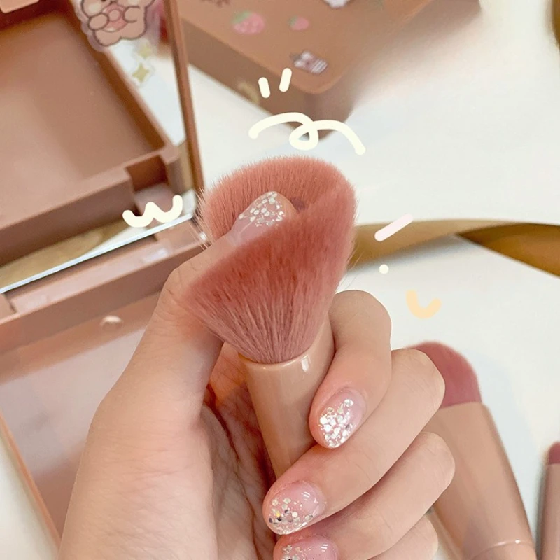 소형 완벽 기능 화장 브러쉬 키트 (케이스 및 거울 포함) 퍼페 5종 여행용 메이크업 브러쉬 세트 미니 메이크업 브러쉬