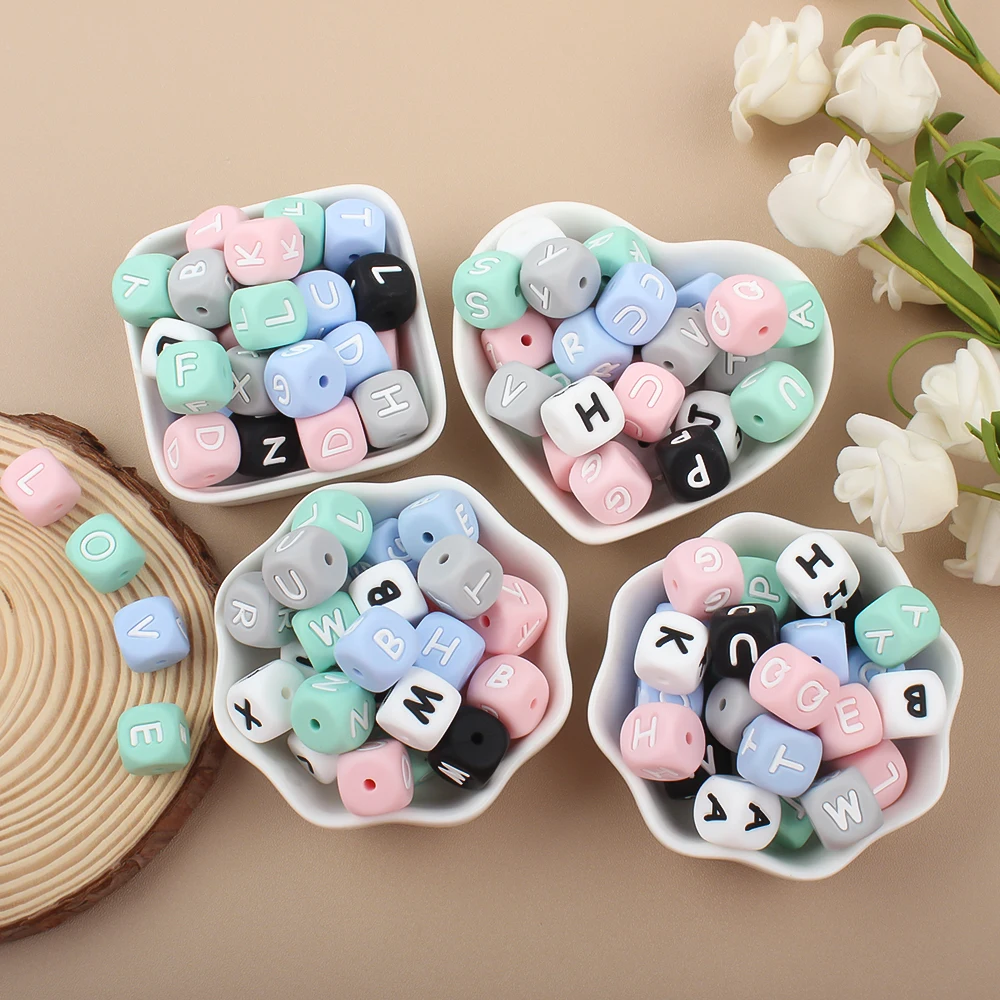 10Pc/lot Silicone Letters Beads 12MM Colorful English Alphabet Focal Beads Personalized Name KeyChain  Pen Jewelry Making