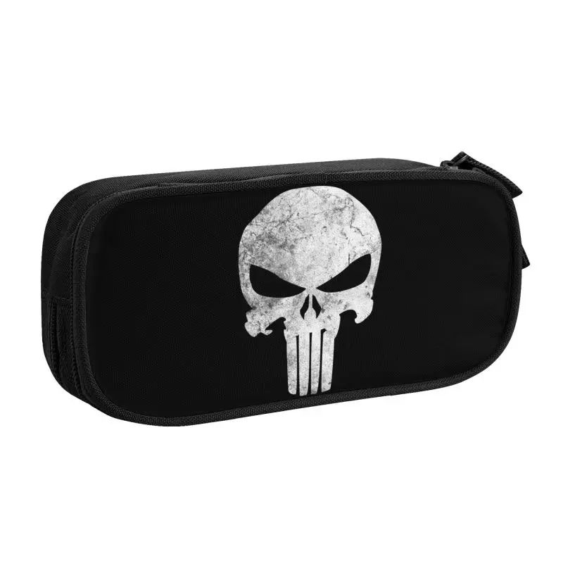 Custom Punisher Skull Grunge Pencil Case for Girl Boy Large Capacity Pen Box Bag School Accessories