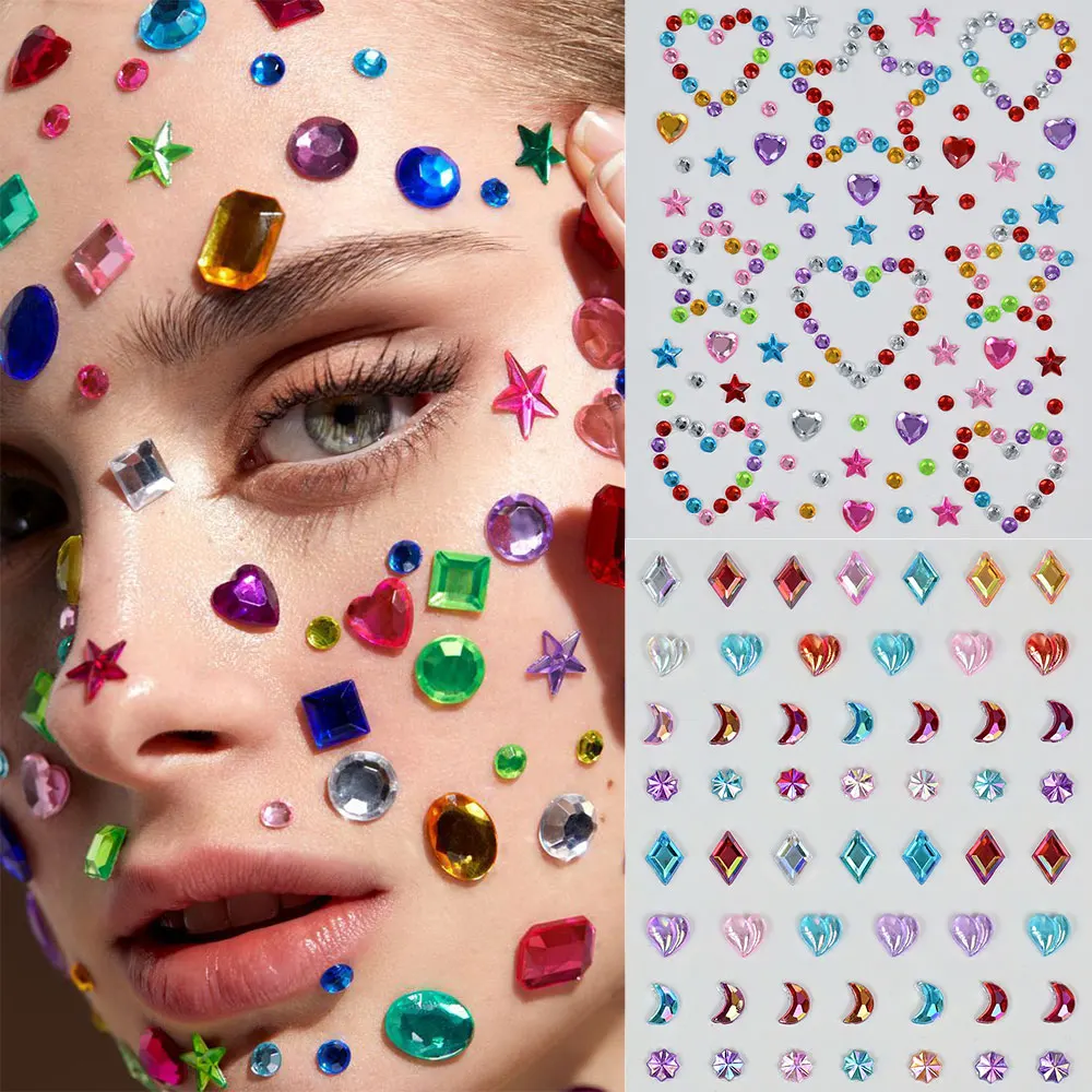 1Pcs 3D Gesicht Diamant Tattoo Aufkleber Stern/Herz/Schmetterling Strass Tattoos für Festival Musik Körper Augen make-up DIY Dekorationen & – Detail 10