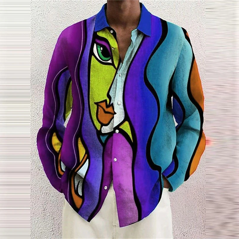 Abstract Face Shirts Portrait 3d Printed Shirts Men Women Fashion Hawaiian Shirt Long Sleeve Beach Blouse Mens Vocation Clothing