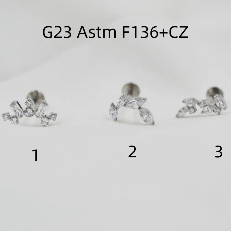10pcs Body Jewelry G23 Titanium F136 CZ Internal Thread Lip Labret Bar Ear Helix Tragus Rook Barbells Stud Piercing Jewelry