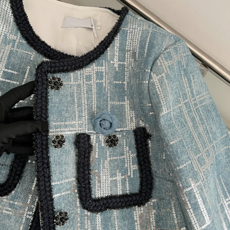 2023 New Small Fragrance Luxury paillettes Denim Coat moda donna Casual Vintage Chic giacca da donna di alta qualità primavera autunno 1786