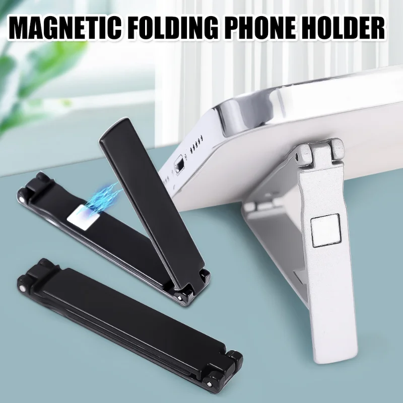 Magnetic Ultra Thin Foldable Mobile Phone Holder Bracket Metal Desktop Cell Phone Stander Phone Support Kickstand Universal