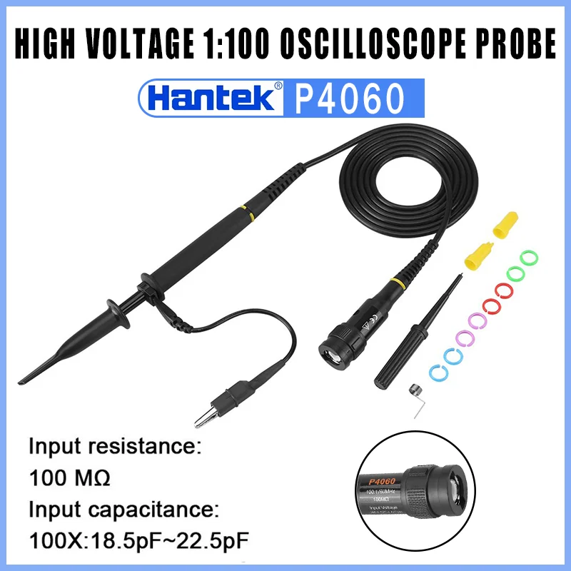 Hantek P4060 Digital Oscilloscope Probe 100:1 High Voltage 2KV 60MHz Bandwidth, BNC Connector Probe 1.2M Universal Oscilloscope