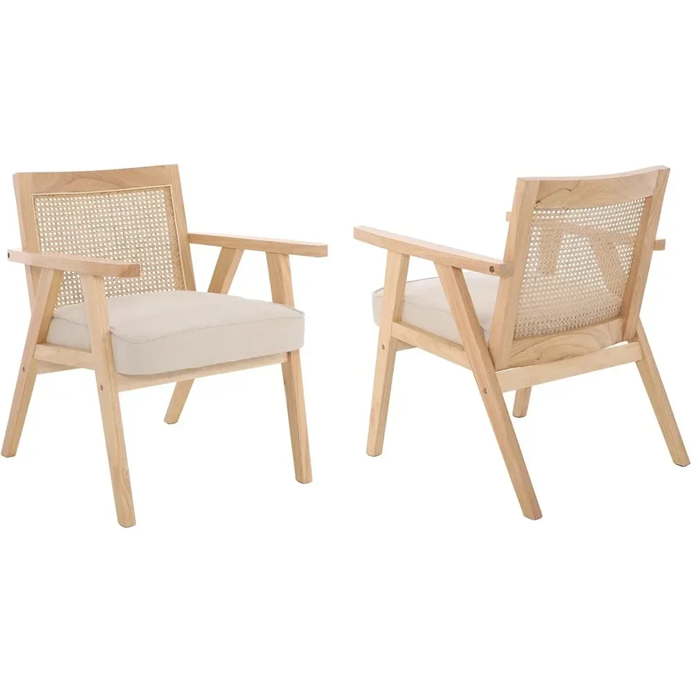 

Living Room Chair Set of 2, Upholstered Velvet Armchairs with Rattan Back, Mid Century Modern Rattan Accent Chair