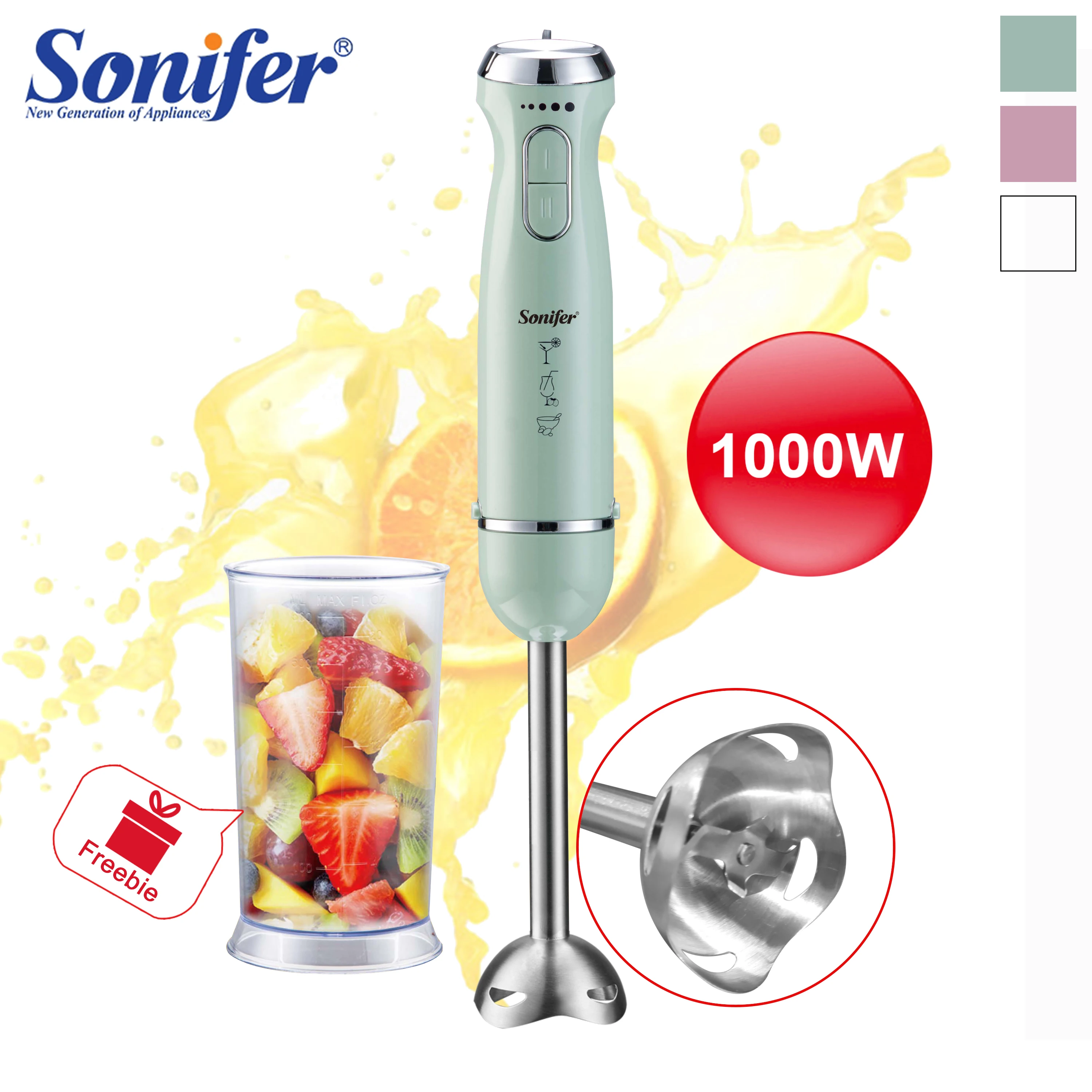 

Hand Blender 1000W High Power 2 Speeds Food Mixer Electric Four-blade Ice Crushing Kitchen Vegetable Fruit Stirring Gift Sonifer