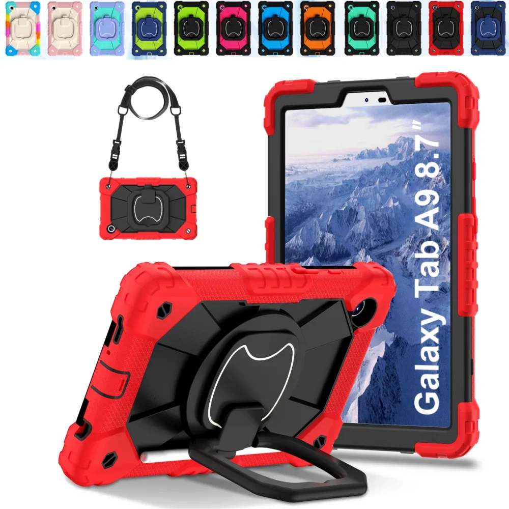 Protection Case for Samsung Galaxy Tab A9 8.7 X110 X115 360° Rotating Grip Cover with 180 Adjustable Stand & Shoulder Straps