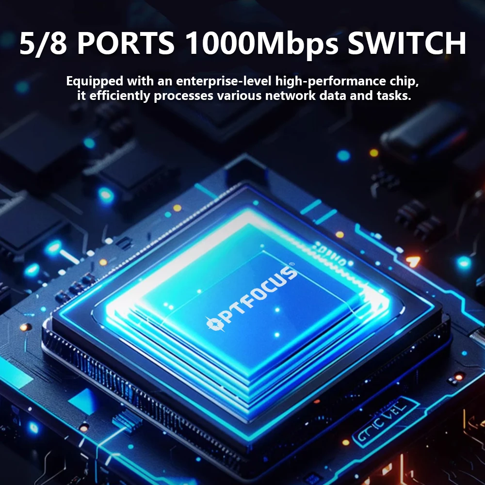 OPTFOCUS 5/8 Port Ethernet Switch Gigabit 100/1000Mbps Desktop Network Switch Full/Half Duplex Mini Fast Ethernet Switches