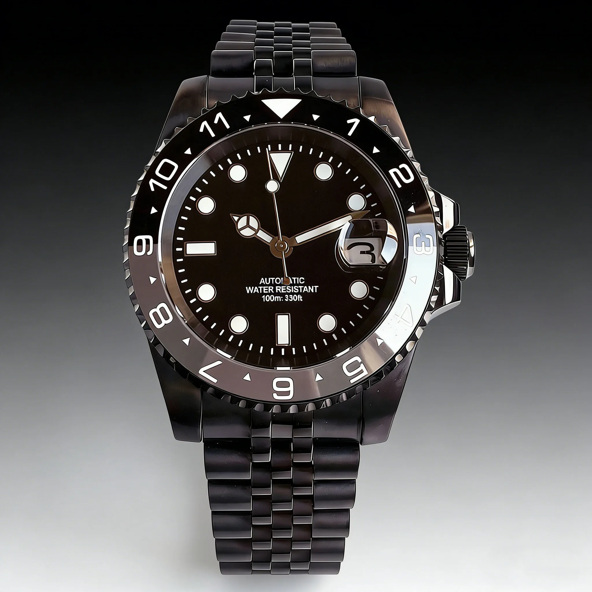 40mm Black PVD Coatedd Sapphire Glass Bracelet Japan NH35A Automatic Men Watch Unidirectional Bezel Luminous Marks Tandorio