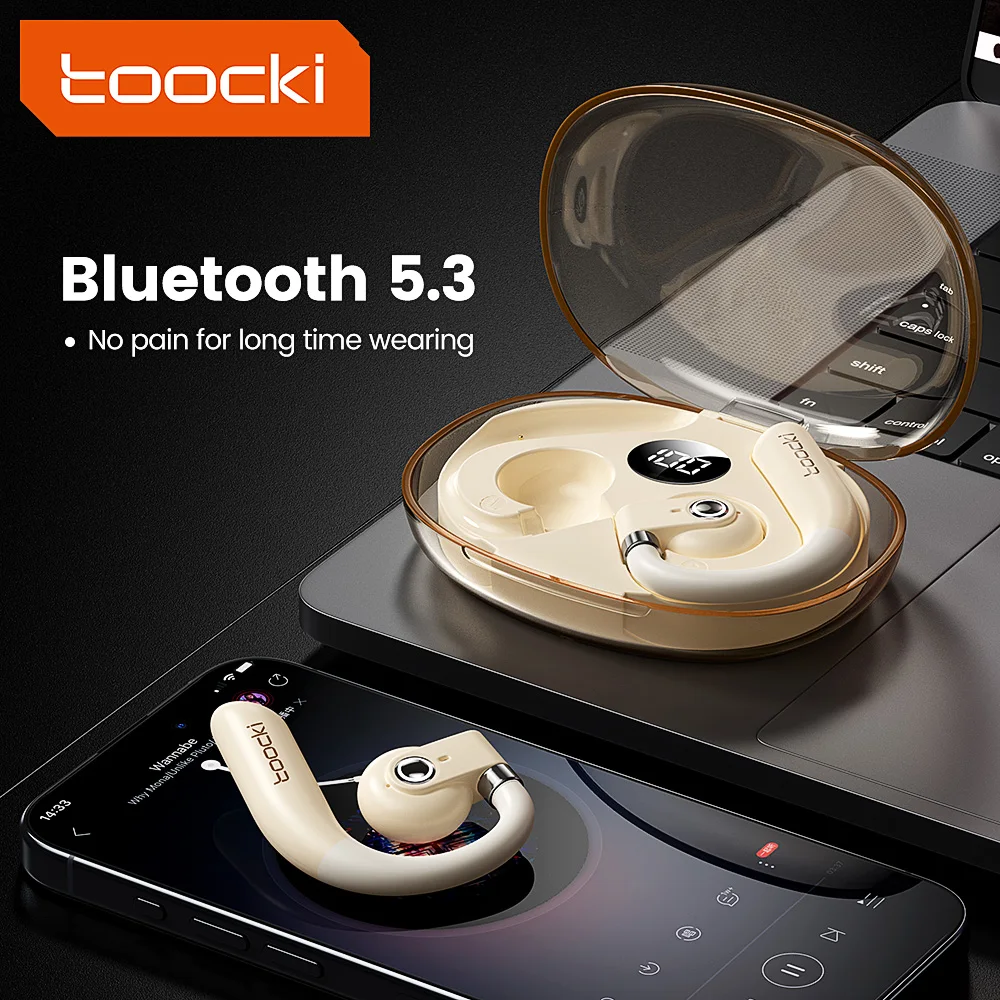 

Toocki BT5.3 Беспроводные Bluetooth наушники с прозрачным цифровым дисплеем для мобильного телефона с длительным режимом ожидания Спортивные открытые наушники