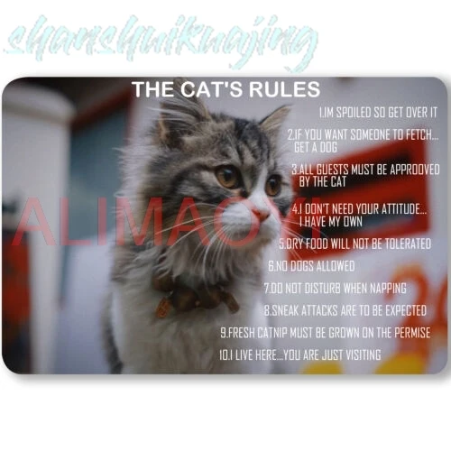 The Cat'S Rules Metal Tin Sign Home Art Decor for Home Bar Pub Office 12x8inches sign