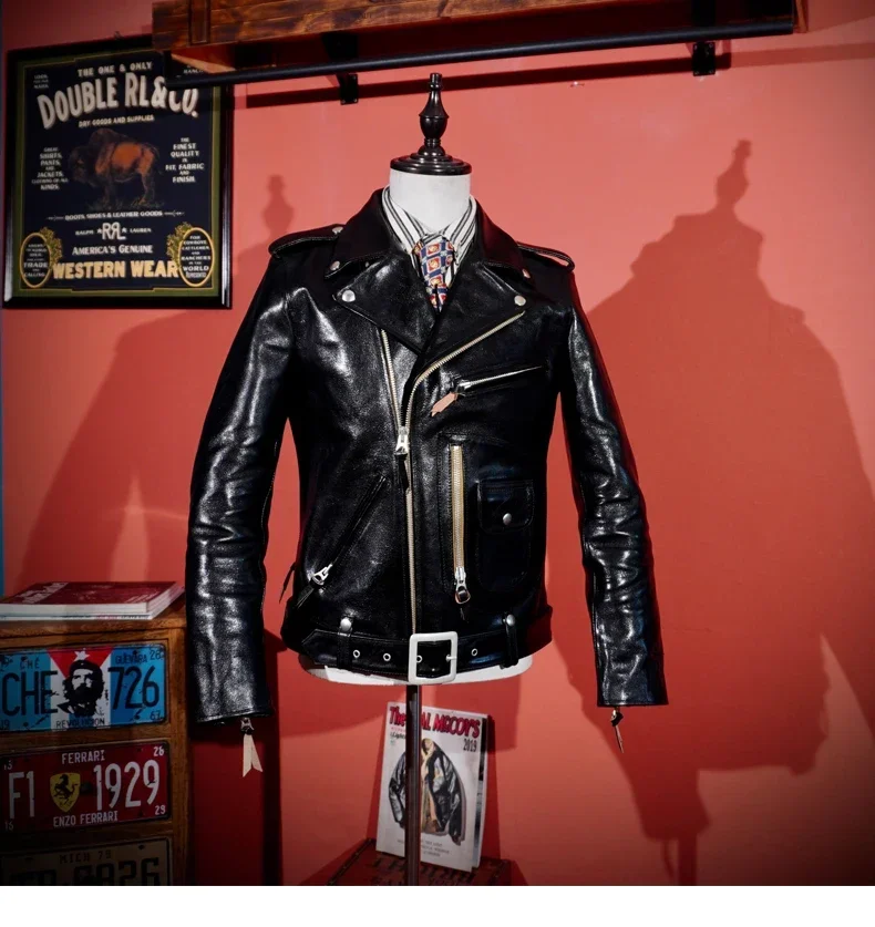 

Японская кожаная куртка Tea Core из конской кожи J24, кожаная куртка J22, мужская кожаная куртка, тонкая американская ретро-кликер, мотоциклетная куртка