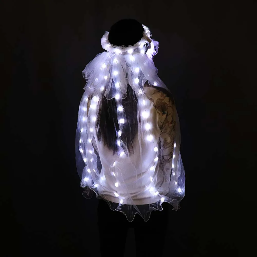 LED Glowing Wreaths Veil Music Festival Party Global Electronic Sowing Equipment Stage Performance Veil Princess Hair ornaments