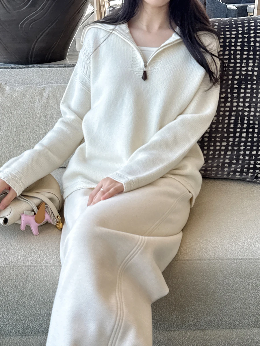 

Женский зимний свитер Lu Camere Yarn на молнии, свободного кроя, с длинными рукавами, вязаный, повседневный, комфортный, элегантный