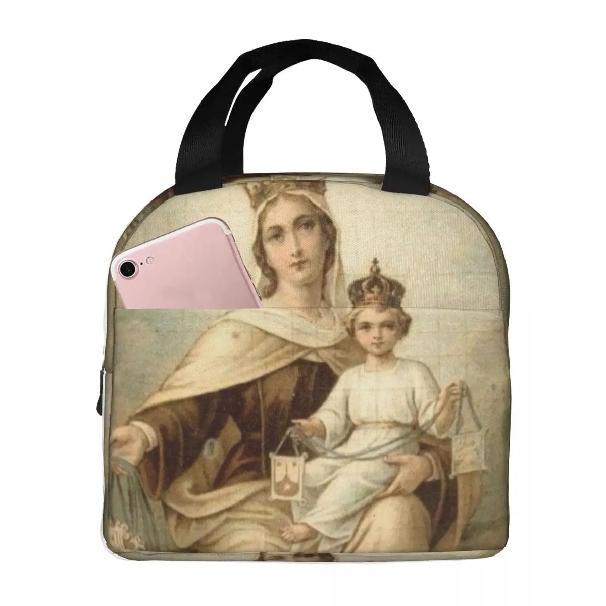 Our Lady Of Mount Carmel Thermal Insulated Lunch Bags Women Catholic Virgin Mary Resuable Lunch Tote for Travel Storage Food Box