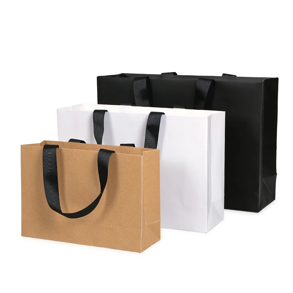 Gift paper bag blank clothing handbag kraft paper handbag threaded rope corporate advertising promotional bags