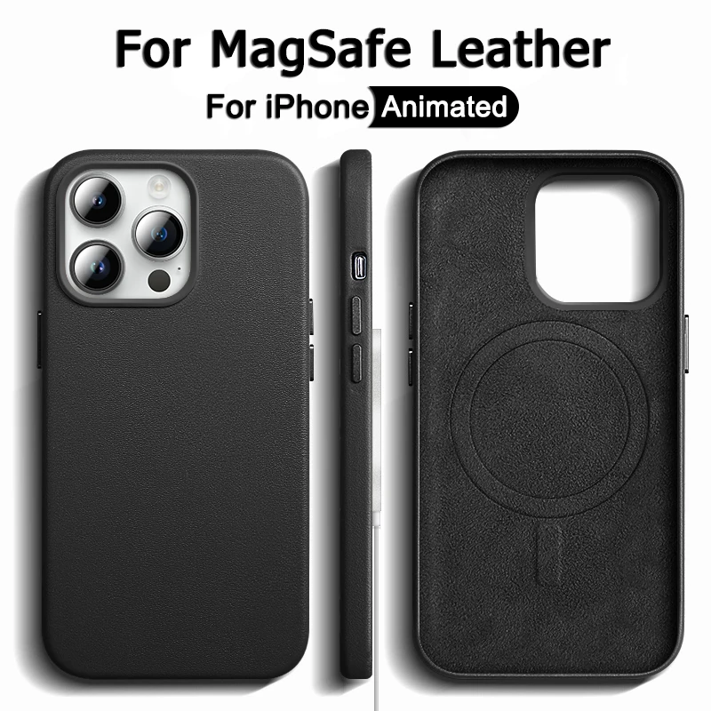 Original For Magsafe Animation Leather Case For iPhone 13 Mini 14 15 16 Pro Max Plus Magnetic Wireless Charging Shockproof Cover