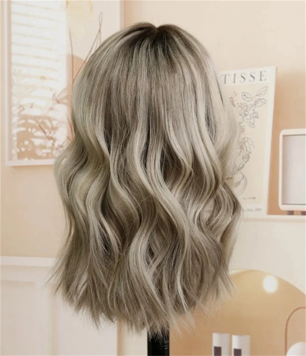 Picture 4: 100 Human Hair Ash Blonde Highlight Brown Ombre Wigs Transparent 13X4 Lace Front Wig Natural Wave Wigs Brazilian Remy Hair Wigs