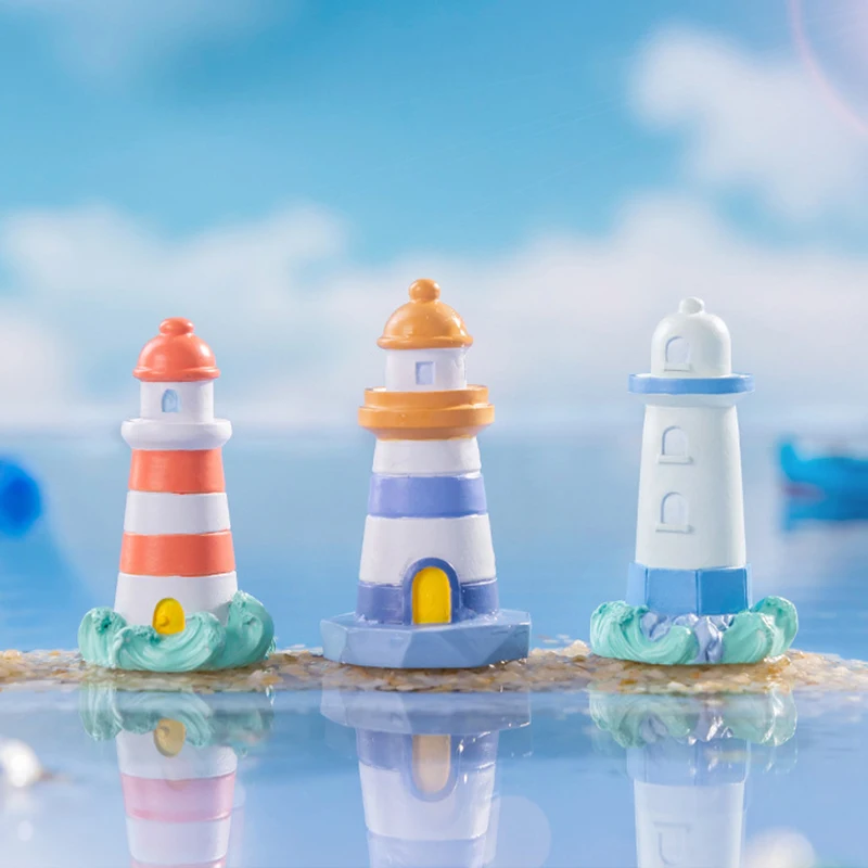 Mini Ocean Figurine Doll Garden Decor Ornament Miniature Landscape Ornaments Lighthouse Statue Resin Craft