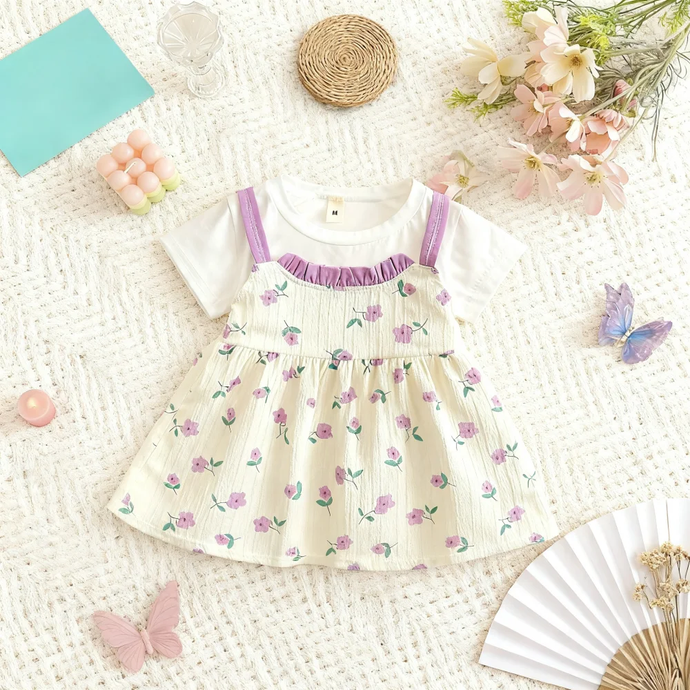 

Baby Girl Dress Summer Floral Print Cotton Short-Sleeve Girl Dress Adorable Baby Princess Dress Baby Girl Clothes