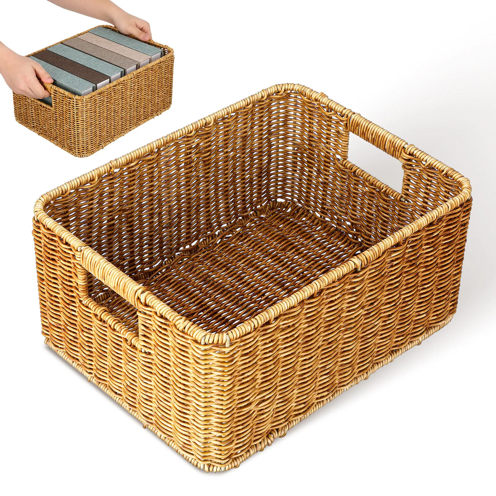 

34X26X16CM Handheld rattan-woven Large Capacity Storage Basket Books Toys Laundry Basket Household Storage Basket