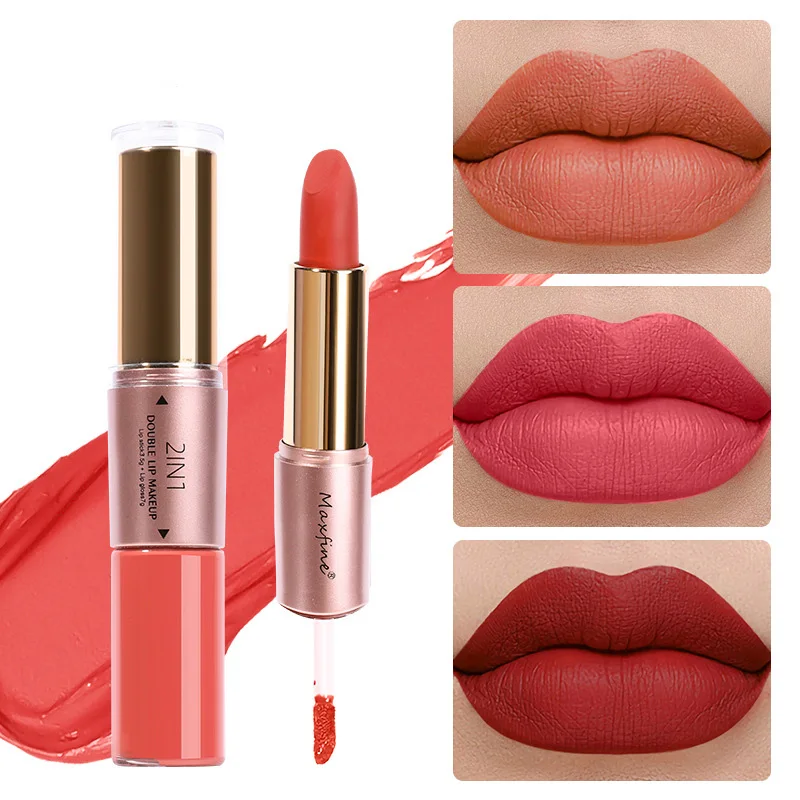 2 In 1 Matte Lipstick& Lip Glaze Long Lasting Smudge Proof Liquid Lipstick Lip Gloss Stain Long Wear Waterproof 24 Hour Lipstick