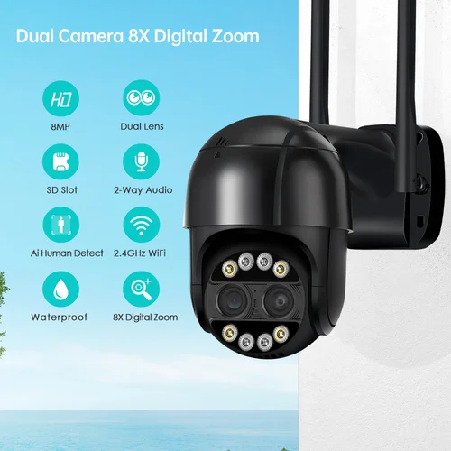 Imagen 2 del producto BESDER 8MP 4K cámara IP PTZ 8x Zoom lente Dual detección humana cámara CCTV 4MP hogar inteligente cámara de vigilancia Wifi al aire libre aplicación ICSEE