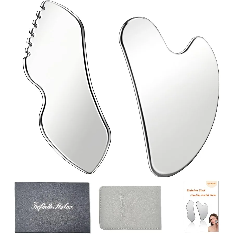 2 ชิ้นสแตนเลสสตีล Gua Sha Facial ชุดเครื่องมือโลหะหวีรายละเอียด Skin Care เครื่องมือ Body และ Face Gua Sha Sculpting สําหรับกระชับ