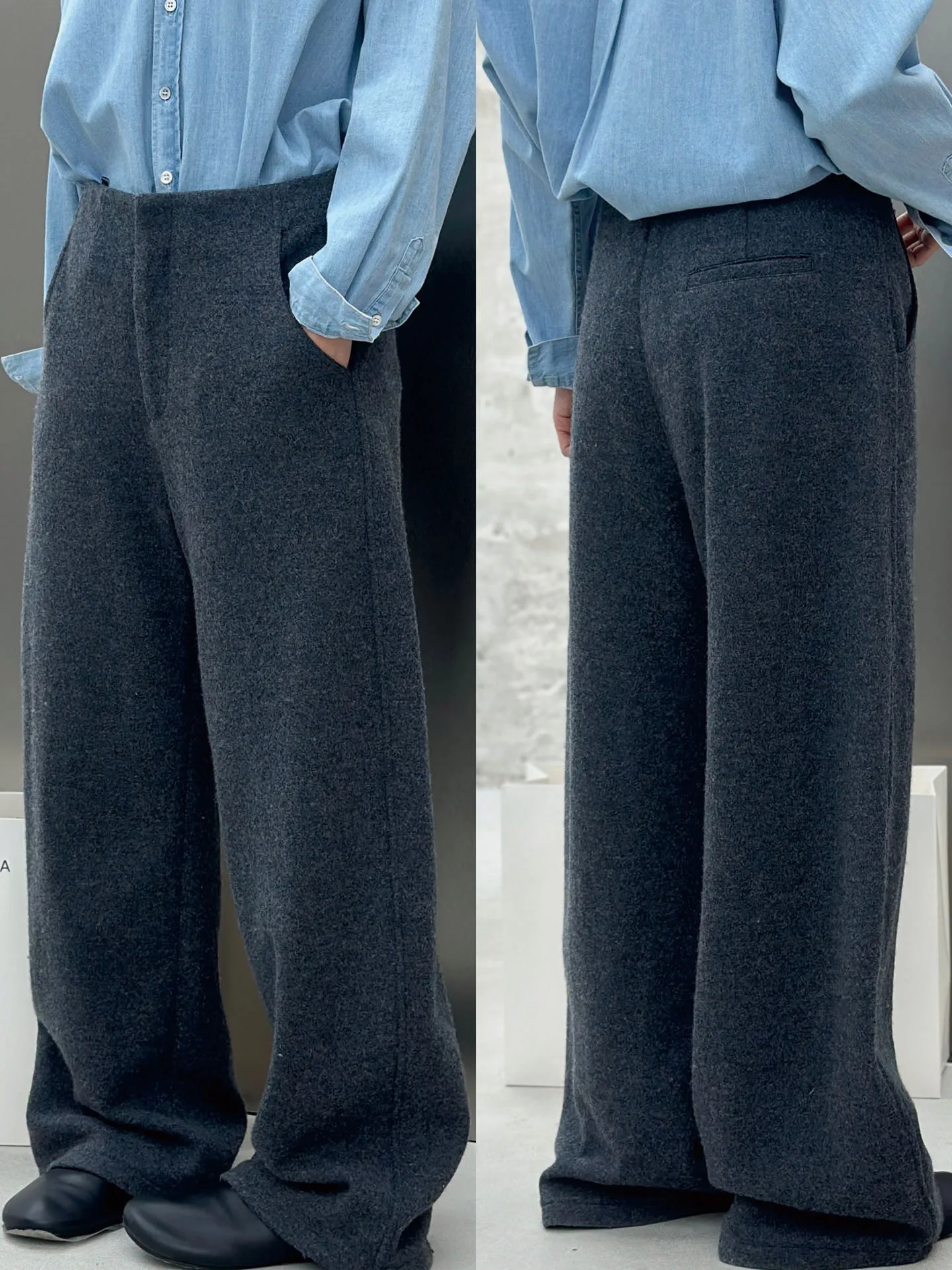 

Широкие шерстяные брюки с высокой талией для женщин, повседневные, зимние, универсальные, из коллекции Tee Piece Series, модель Bodhl