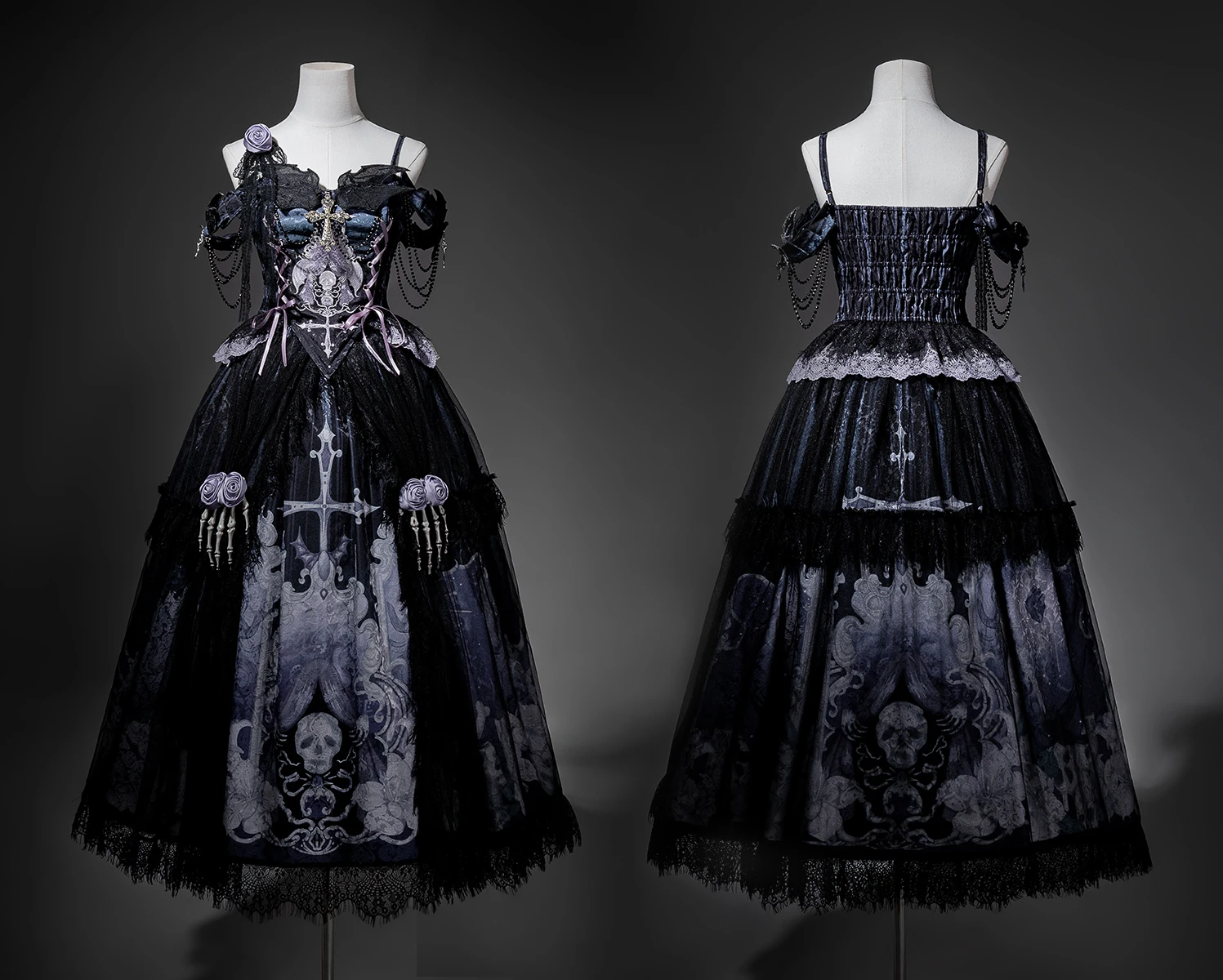 Original Dark Retro Lolita Cosplay Long Dress Set 2025 New Women's Slim Fit Gothic Sweet Cool Printed Long Skirt Sk Tops Set