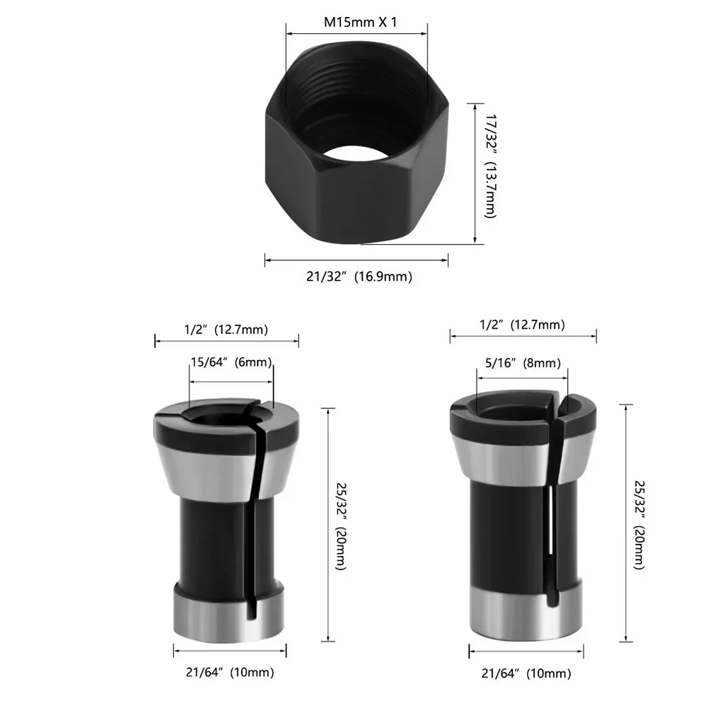 M15 Schraube Mutter Elektrische Router Fräser Spannzange Adapter 6mm 8mm Trimmen Maschine Elektrische Router Bit Spannzangen
