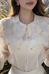 Dabuwawa Appliques Shirt Women 2023 New Collection Peter Pan Collar Rivet Blouse Korean Reviews Many Clothes DM1CST020