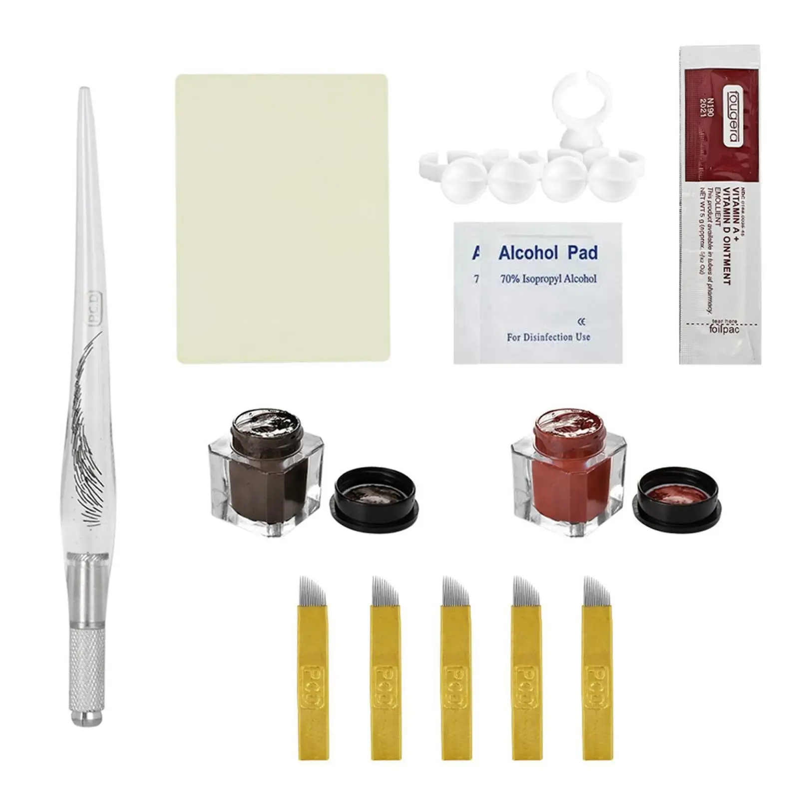 Permanent Practice Ring Tattoo Practice Kit Full Set Eyebrow Pen 12 Pin Pigment Latex Skins for Makeup Learner Use