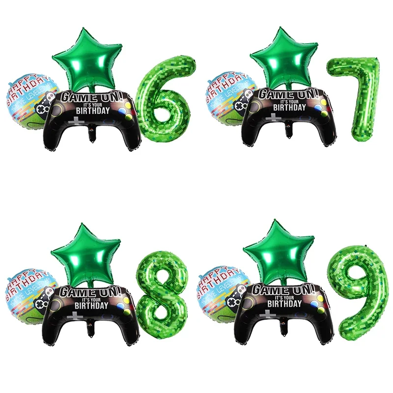 مجموعة بالونات Game My World Theme رقم 0-9 للأولاد لتزيين حفلات أعياد الميلاد، بالونات فويل، مستلزمات هدايا كرتونية