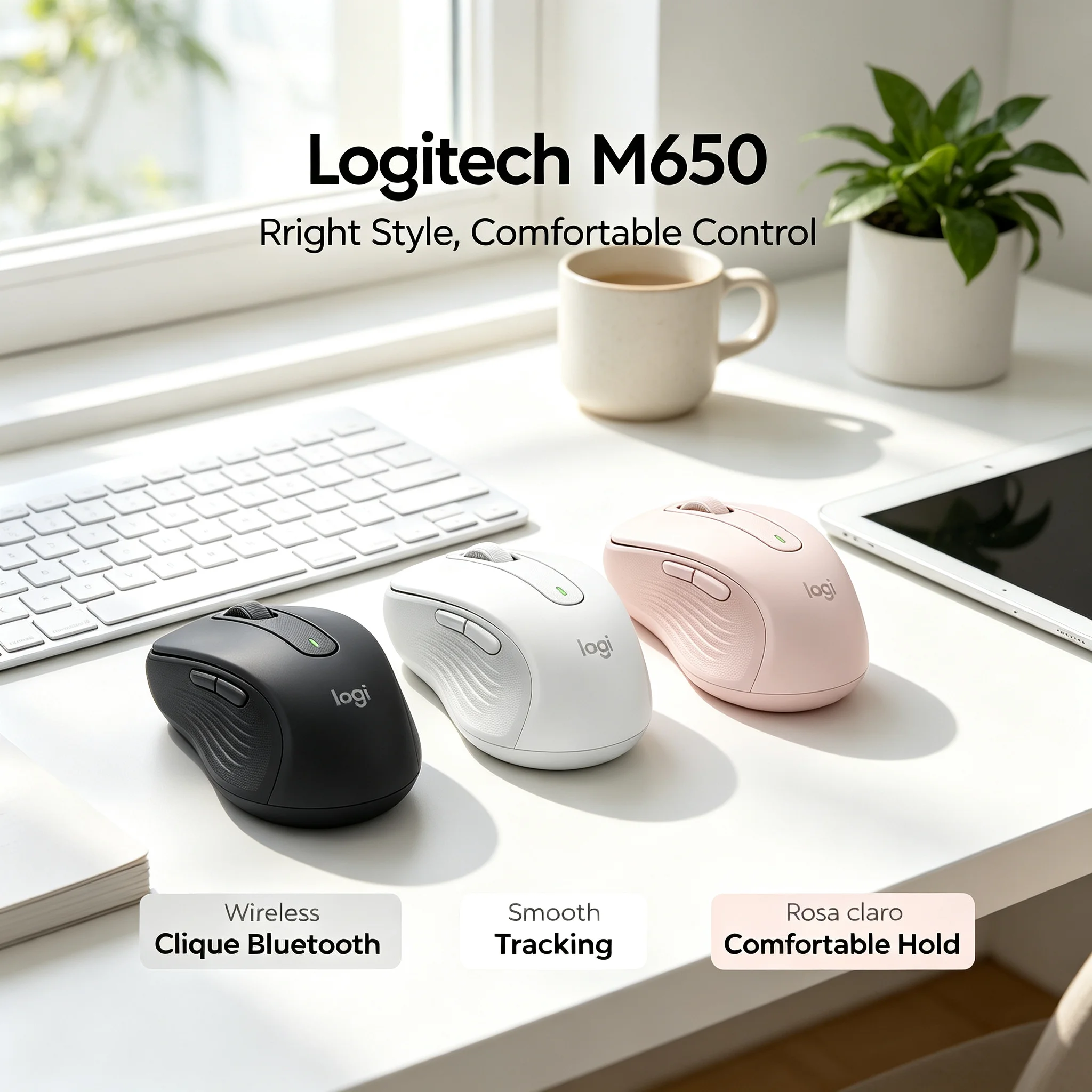 Logitech M650 Wireless Bluetooth Mice Quiet Buttons Ergonomic Comfort For Daily Office Work Notebook