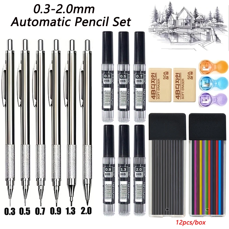 Creative Mechanical Pencil Set 0.3 0.5 0.7 0.9 1.3 2.0mm All Metal Aut...