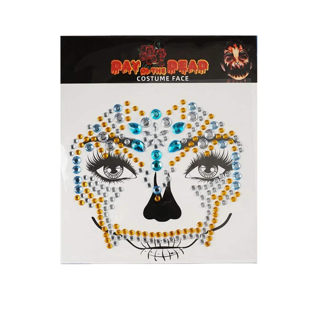 

Funny Rhinestone Face Sticker DIY Colorful Crystal Halloween Fake Tattoo Clown Makeup Cosplay Props Skull Face Sticker