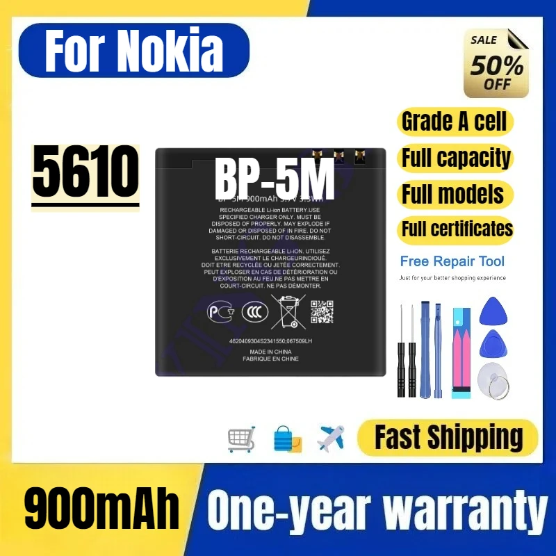 

BP-5M for Nokia NK 5610 Mobile Phone Battery High Quality High Capacity Battery Replacement Bateria Grade A Cell with Tools