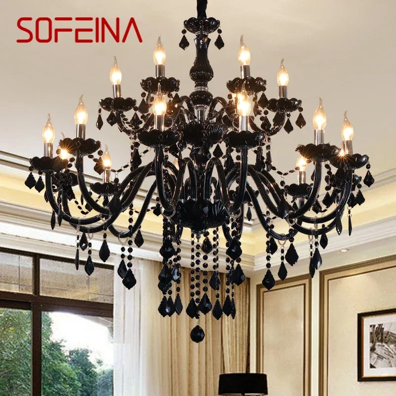 

SOFEINA European Style Crystal Pendant Lamp Black Candle Lamp Luxurious Living Room Restaurant Bedroom Villa Chandelier