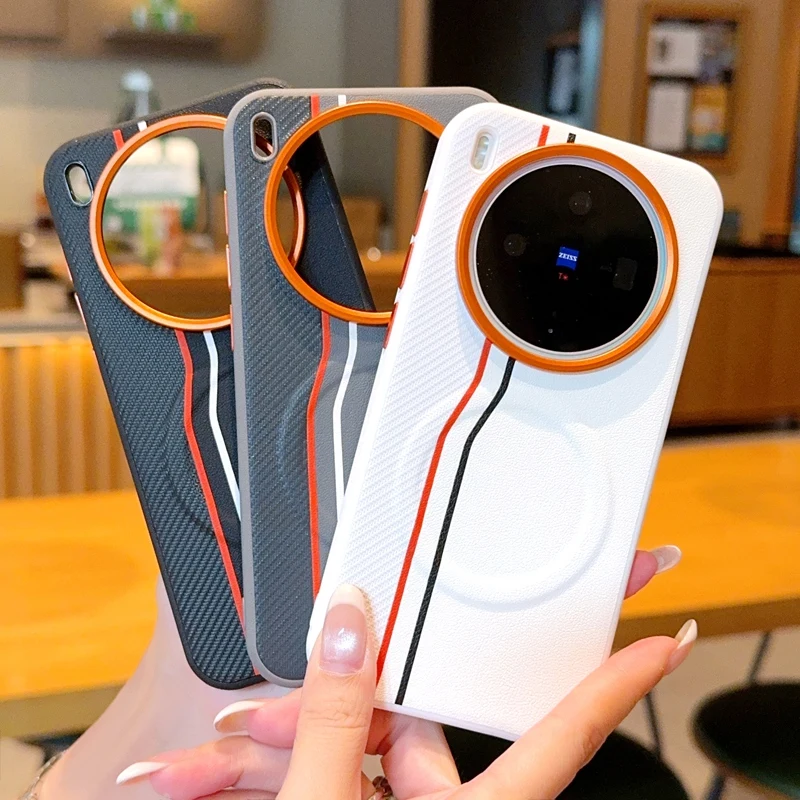 

Для Vivo X300 модный кожаный чехол контрастного тона кожи Vivo X200 Pro Mini беспроводной магнитный защитный чехол Vivo X100 X20