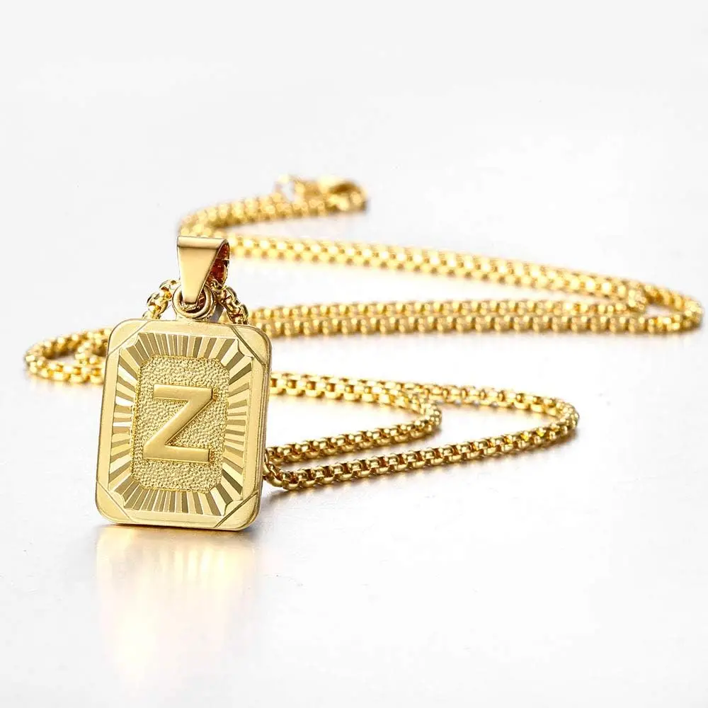 Collar con colgante de letra de A-Z inicial para hombre y mujer, cadena de caja de acero inoxidable chapada en oro amarillo con letra mayúscula de 22 pulgadas