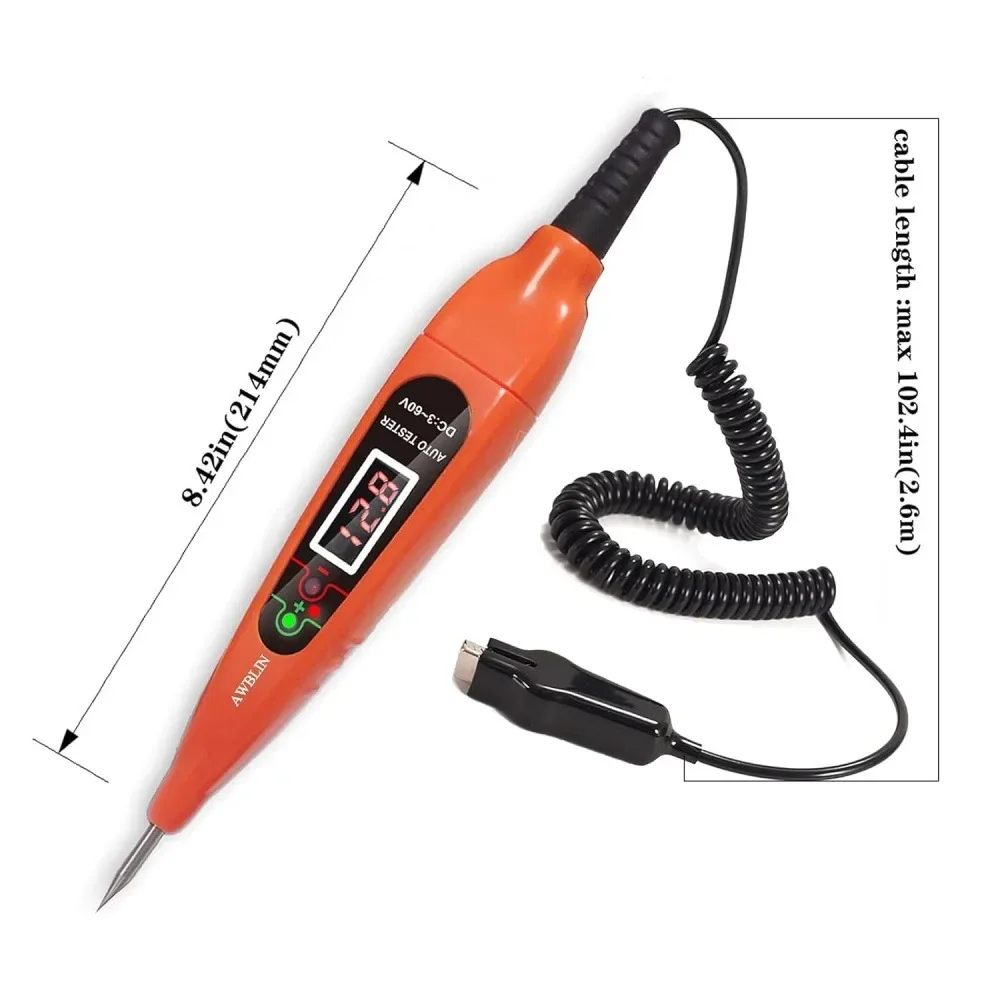 

3-60V DC Test Light Digital LED Circuit Electric Tester with Voltmeter Probe for Car Truck Motorcycle Boat Fuses Battery Voltage
