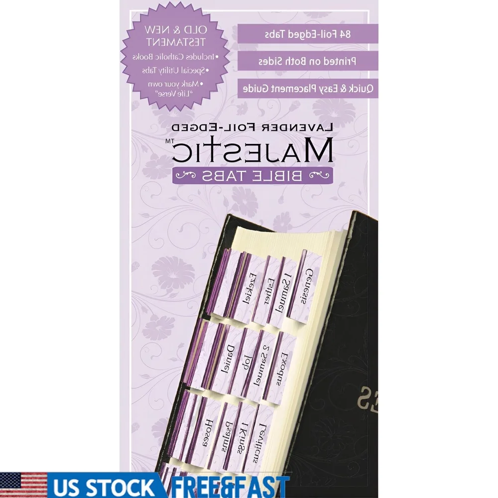 

Self-Adhesive Bible Tabs Precut Permanent Tabs Easy Page Marking Study Guide Lavender Foil Edges Double-Sided Instructions